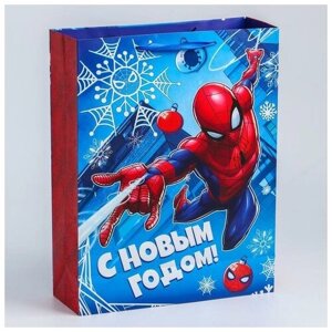 Пакет ламинат вертикальный "С Новым годом!31х40х11 см Человек-паук