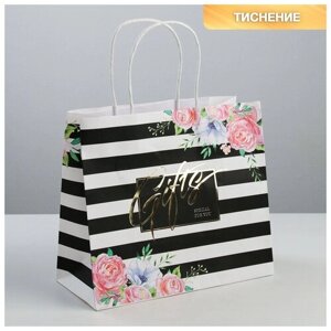 Пакет подарочный крафтовый «Gifts», 25 22 12 см