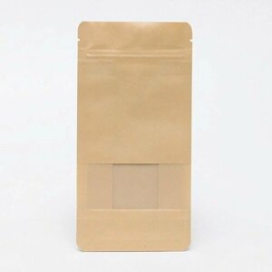 Пакет Zip-lock Крафт с плоским дном, прямоугольное окно, 10 х 20 см (комплект из 100 шт)