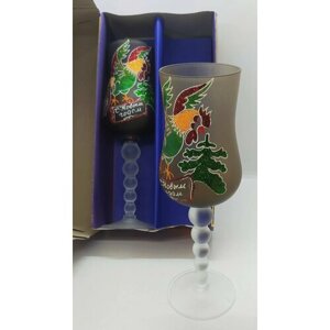 Пара новогодних бокалов с изображением петухов (в оригинальной коробке), стекло