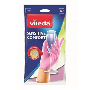 Перчатки Vileda Sensitive для деликатных работ, 1 пара, размер S, цвет светло-розовый