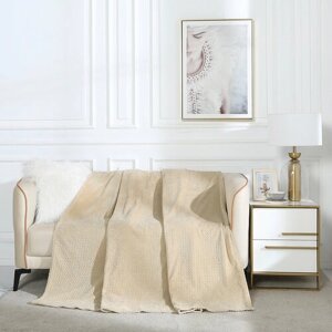 Плед 150х200 полуторный Cleo Coletta однотонный бежевый, покрывало на кровать и диван, пушистый с рисунком, велсофт