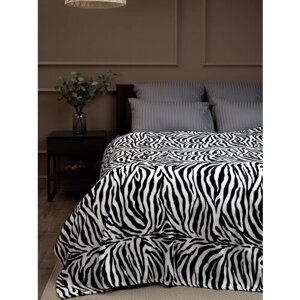 Плед TexRepublic Absolute 150х200 см, 1,5 спальный, велсофт, покрывало на диван, теплый, мягкий, черный, белый, принт зебры