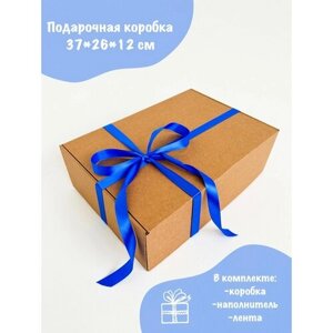 Подарочная коробка GILEV 37х26х12см с наполнителем и синей лентой