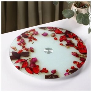 Подставка стеклянная для торта вращающаяся Доляна «Розы в шоколаде», d=32 см ?