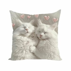 Подушка декоративная 40х40 / Белые коты, Милота / велюр / подарок / подушка диванная / подушка для интерьера