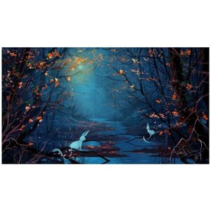 Постер / Плакат / Картина Ночь в осеннем лесу 60х90 см в раме