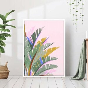 Постер "Тропические растения" 40 на 50 в белой рамке / Картина для интерьера / Плакат / Постер на стену / Интерьерные картины
