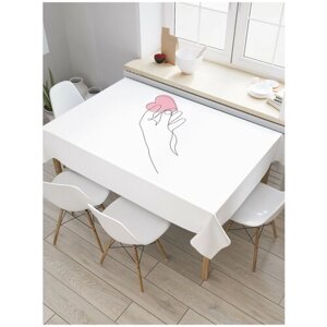 Прямоугольная водоотталкивающая скатерть на стол JoyArty с рисунком "Сердце в руках" 120 на 145 см