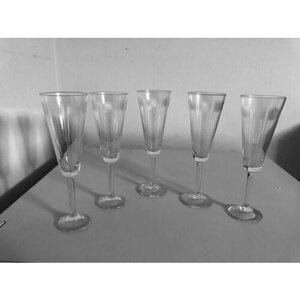 Ретро набор бокалов для шампанского из СССР 60-х годов, 5шт, стекло, алмазное гранение.