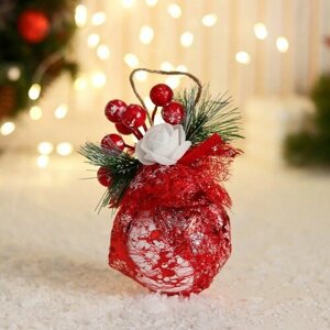 Шар пластик декор Блеск рождества поталь, 8х12 см, бело-красный