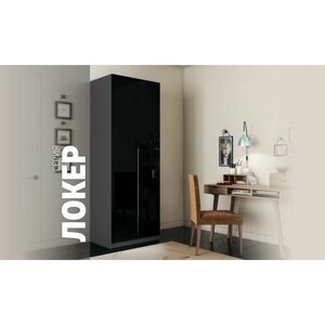 Шкаф Мебельная компания Е1 Локер "Распашной" с черным стеклом/полки + модуль 80x53x220 см, Серый диамант