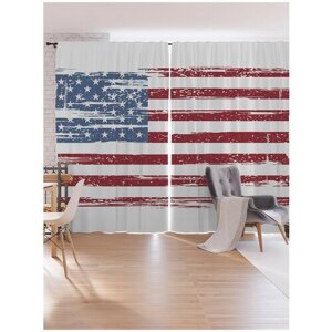 Шторы под лён JoyArty "Американский флаг ретро", серия Oxford DeLux, 340х265 см