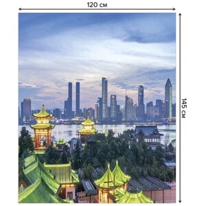 Скатерть прямоугольная JoyArty "Китайский город" из сатена, 120x145 см