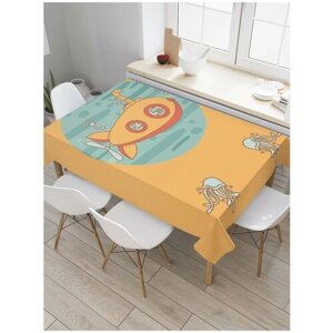 Скатерть прямоугольная JoyArty на кухонный стол "Батискаф и медузы" из оксфорда, 180x145 см