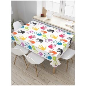 Скатерть прямоугольная JoyArty на кухонный стол "Цветные отпечатки рук" из оксфорда, 180x145 см