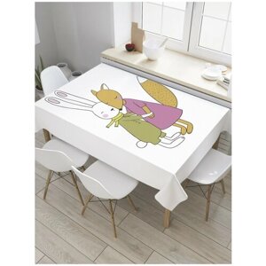 Скатерть прямоугольная JoyArty на кухонный стол "Дружба лисы и зайца" из оксфорда, 180x145 см