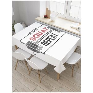 Скатерть прямоугольная JoyArty на кухонный стол "Ешь, спи, приседай и повтори" из оксфорда, 120x145 см