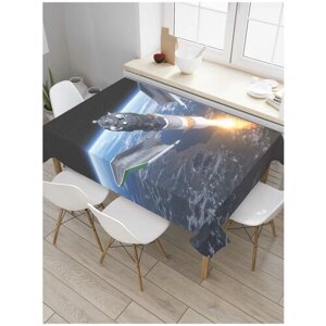Скатерть прямоугольная JoyArty на кухонный стол "Космический шаттл" из оксфорда, 120x145 см