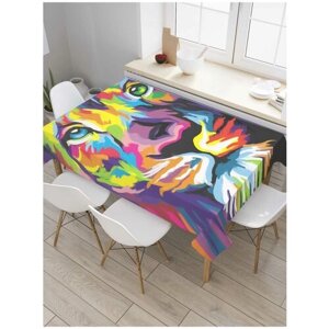 Скатерть прямоугольная JoyArty на кухонный стол "Лев в ярких красках" из оксфорда, 120x145 см