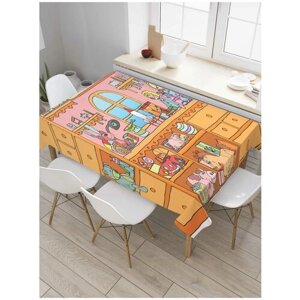 Скатерть прямоугольная JoyArty на кухонный стол "Мастерская санты" из оксфорда, 120x145 см