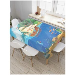 Скатерть прямоугольная JoyArty на кухонный стол "Остров мульта и Каравеллы" из оксфорда, 120x145 см
