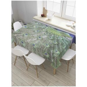 Скатерть прямоугольная JoyArty на кухонный стол "Превосходство павлина" из оксфорда, 120x145 см