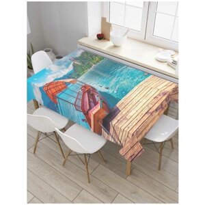 Скатерть прямоугольная JoyArty на кухонный стол "Прогулочная лодка на причале" из оксфорда, 180x145 см