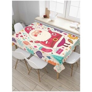 Скатерть прямоугольная JoyArty на кухонный стол "Веселый Санта Клаус" из оксфорда, 120x145 см