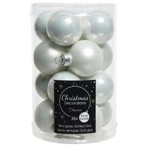 Стеклянные шары делюкс мини матовые и глянцевые, цвет: белый, 35 мм, упаковка 16 шт, Kaemingk 010344