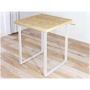Стол кухонный Loft квадратный со столешницей из массива сосны 40 мм и белыми металлическими ножками, 60x60х75 см