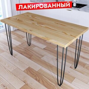 Стол кухонный Loft с лакированной столешницей из массива сосны 40 мм и черными металлическими ножками-шпильками, 140х70х75 см