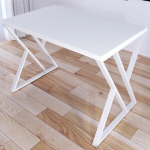 Стол кухонный Loft со столешницей белого цвета из массива сосны 40 мм и белыми металлическими Z-образными ножками, 110х60х75 см
