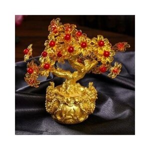 Сувенир бонсай "Цветочное денежное дерево в мешке со львами" 35 цветов 18х18х7,5 см 4304094 .