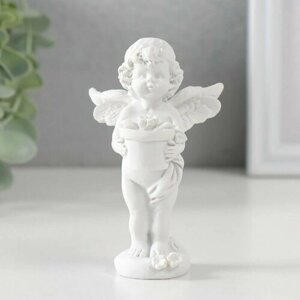 Сувенир полистоун "Белоснежный ангел с цветком в горшке" 9,7х6х6,5 см