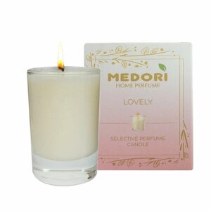 Свеча ароматическая для дома Medori LOVELY парфюмированная, декоративная с запахом в стеклянном стакане, из соевого воска для украшения интерьера