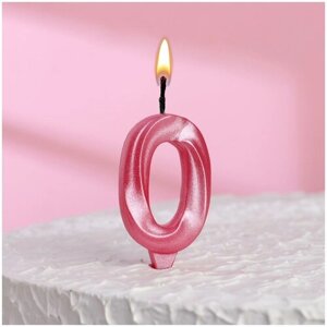 Свеча цифра для торта "0"розовая, 8 см.