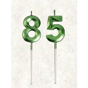 Свеча для торта цифра " 85 лет " 5 см зеленая / грани
