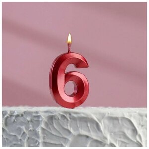 Свеча в торт на шпажке «Грань», цифра "6", 5 х 3.5 см, красная