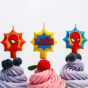 Свеча в торт набор "С Днем Рождения" 5 шт, Человек-паук