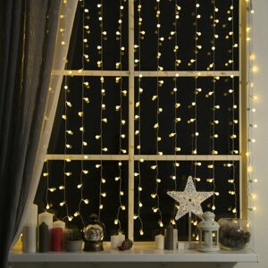 Светодиодная гирлянда-штора "Занавес" с насадками "Шарики", электрогирлянда дождь на окно и фасад дома, интерьерное украшение, праздничное освещение на Новый год, теплое белое свечение, прозрачная нить, 360 LED