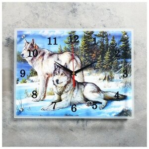 Сюжет Часы-картина настенные, интерьерные "Волки в Зимнем Лесу", бесшумные, 30 х 40 см