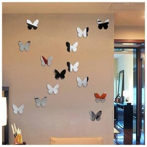TAKE IT EASY Наклейки интерьерные "Бабочки", зеркальные, декор на стену, набор 20 шт, шт 7.5 х 9 см