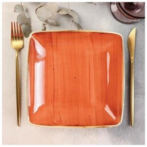 Тарелка керамическая квадратная «Сапфир», d=20,3 см, цвет оранжевый