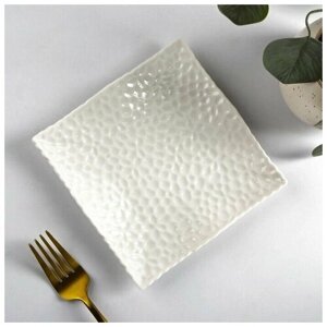 Тарелка керамическая квадратная "Воздушность", 15х15 см, цвет белый