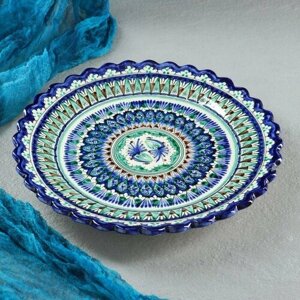 Тарелка Риштанская Керамика "Цветы", синяя, рельефная, 25 см (комплект из 4 шт)