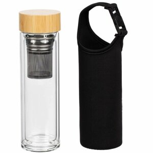 Термобутылка с двойными стенками Freshman, диаметр 7 см; высота 24 см; упаковка: 7,9x7,9x24,5 см, бутылка - боросиликатное стекло; чехол - неопрен
