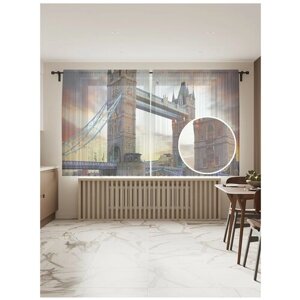 Тюль для кухни и спальни JoyArty "Британский мост", 2 полотна со шторной лентой шириной по 145 см, высота 180 см.