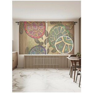 Тюль для кухни и спальни JoyArty "Цветные панцири", 2 полотна со шторной лентой шириной по 145 см, высота 180 см.