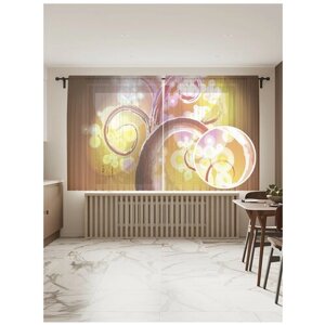 Тюль для кухни и спальни JoyArty "Феерическое растение", 2 полотна со шторной лентой шириной по 145 см, высота 180 см.